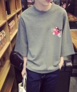 龐德先生 - 日韓七分袖T恤 韓版百搭個性印花蝙蝠衫